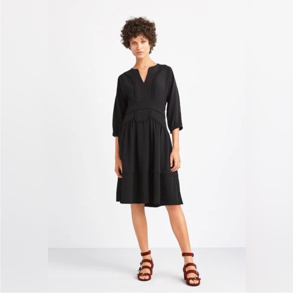 Whistles Eliza Pom-pom trim black dress‎ size 6 - Picture 9 of 9